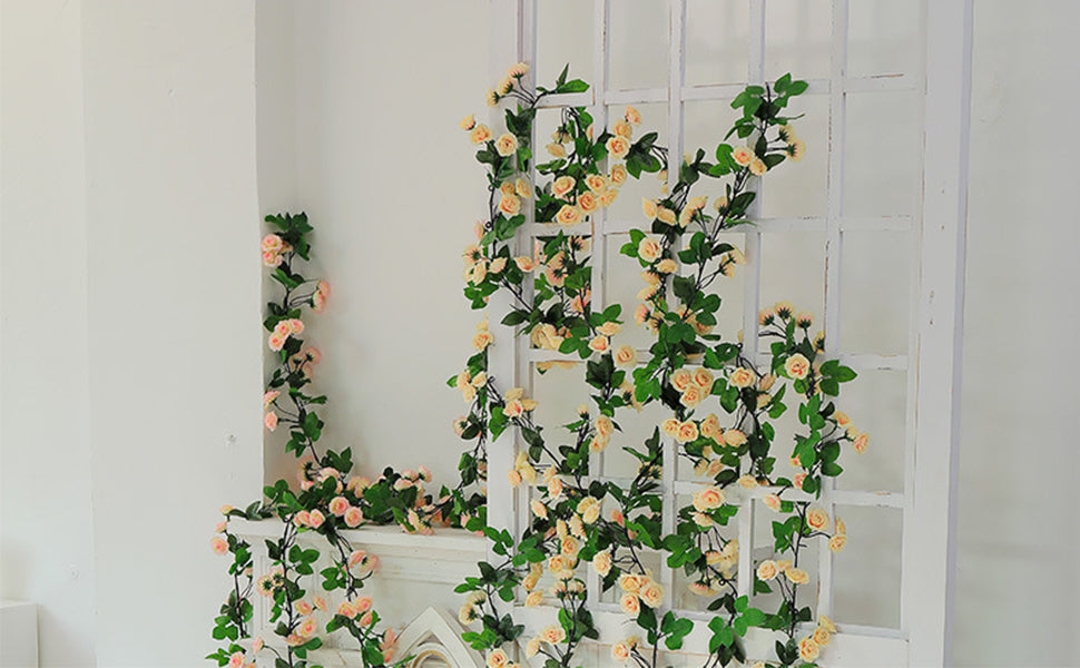 3Pcs(17 FT) Fake Rose Vine Garland Artificial Flower Plants Garland Fake Silk Rose Hanging Vine for Wedding Party Background Arch Garden Background Decor