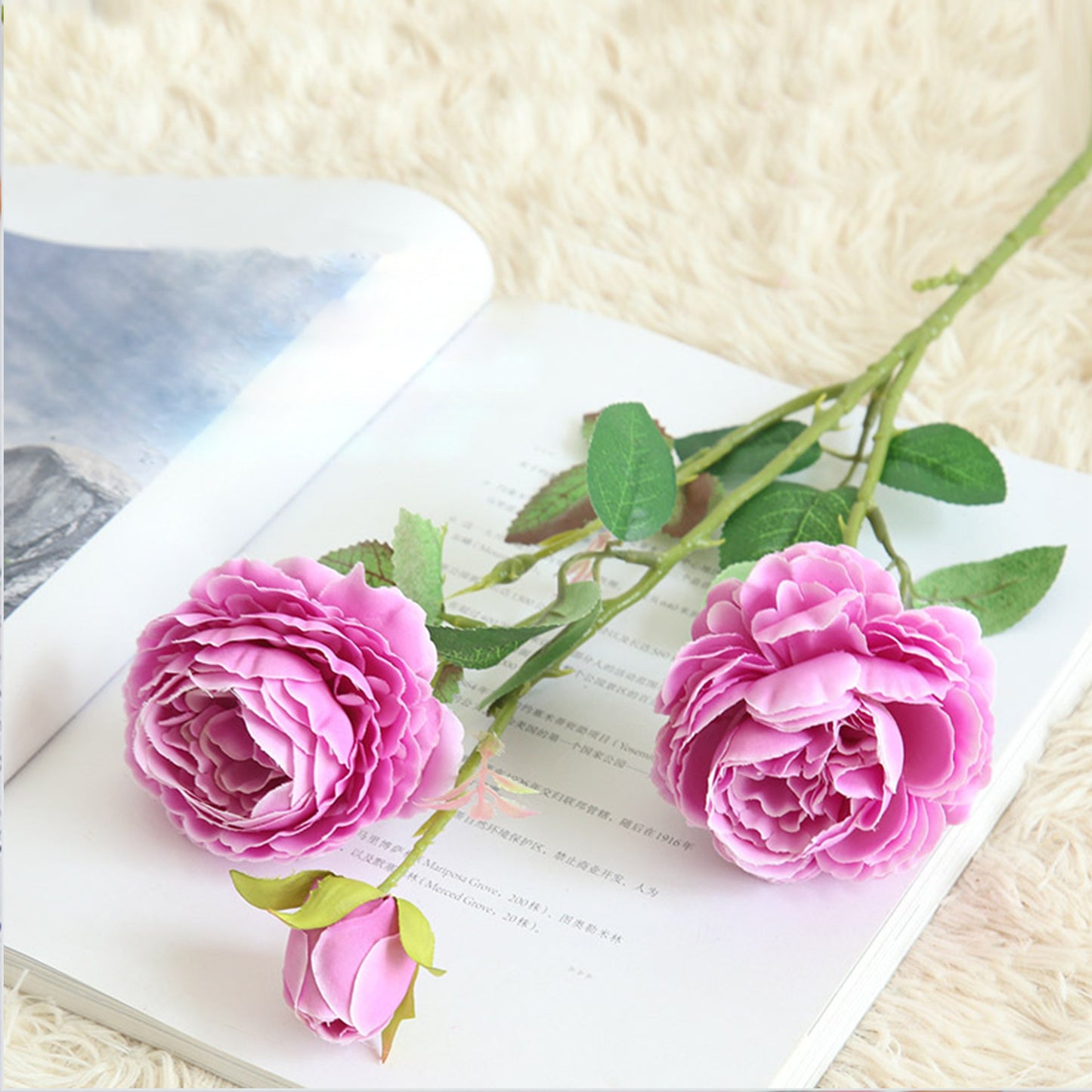 5pcs Artificial Peony Flowers Long Stem Fake Silk Peony for DIY Bridal Wedding Bouquets Centerpieces Arrangements Table Party Baby Shower Home Decor