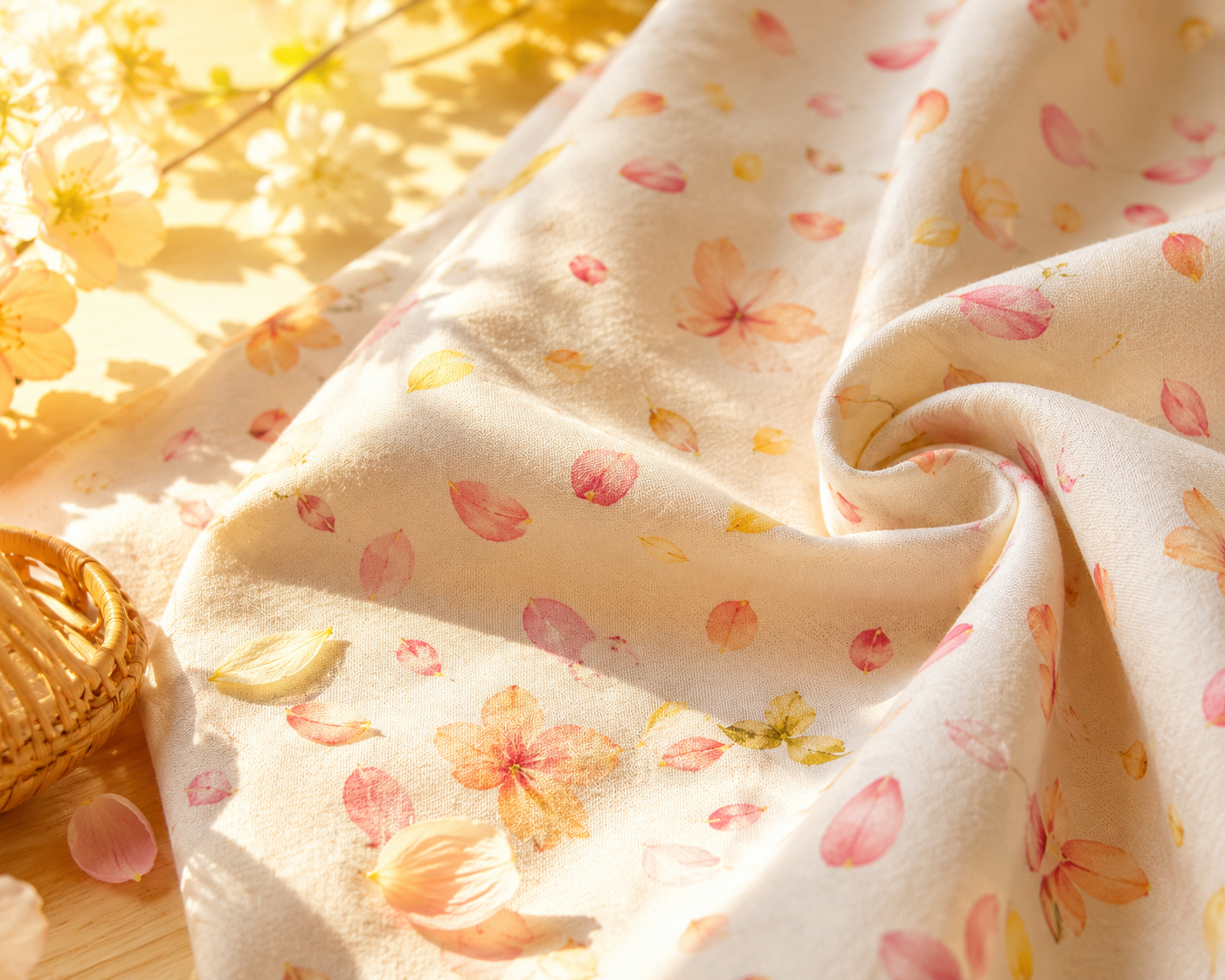 Floral Petal Print Cotton Fabric by The Yard, Soft Breathable Natural Cotton Cloth, Warm Spring Flower Pattern Sewing Fabric for Quilting, Dressmaking, Crafts and Home Decor