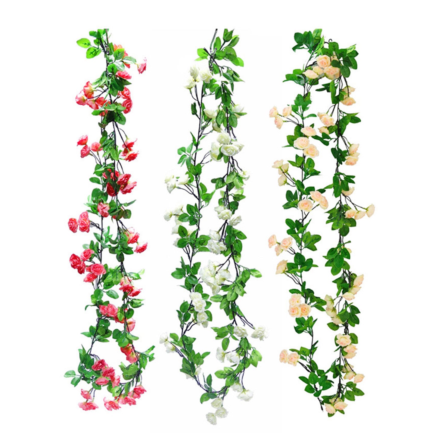 3Pcs(17 FT) Fake Rose Vine Garland Artificial Flower Plants Garland Fake Silk Rose Hanging Vine for Wedding Party Background Arch Garden Background Decor