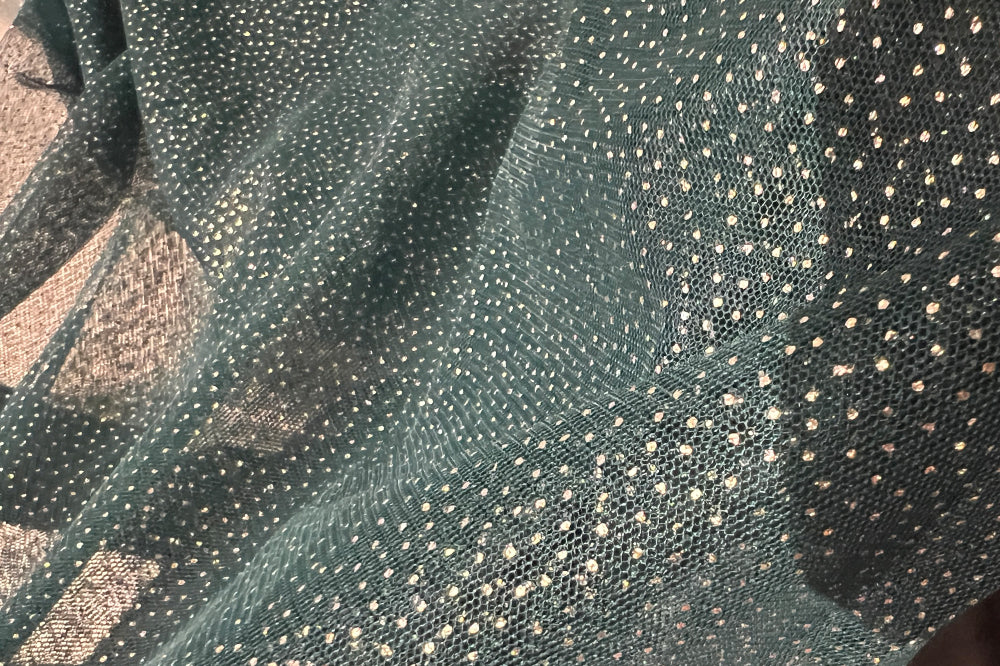 Glitter Tulle Mesh ,Gold metallic Knit fabric Power Mesh with Crystals Dancewear Childre s Clothing