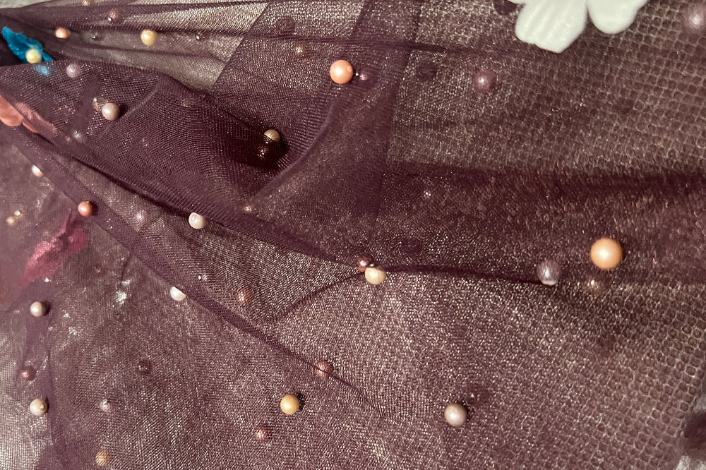 100%POLY MESH/TULLE with Pearl Top Quality from soft tulle Width 150cm