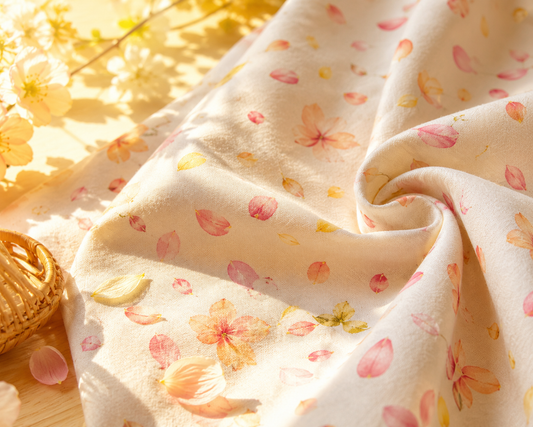 Floral Petal Print Cotton Fabric by The Yard, Soft Breathable Natural Cotton Cloth, Warm Spring Flower Pattern Sewing Fabric for Quilting, Dressmaking, Crafts and Home Decor